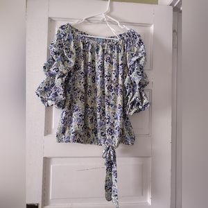 CeCe ruffle sleeve waist tie top size Large